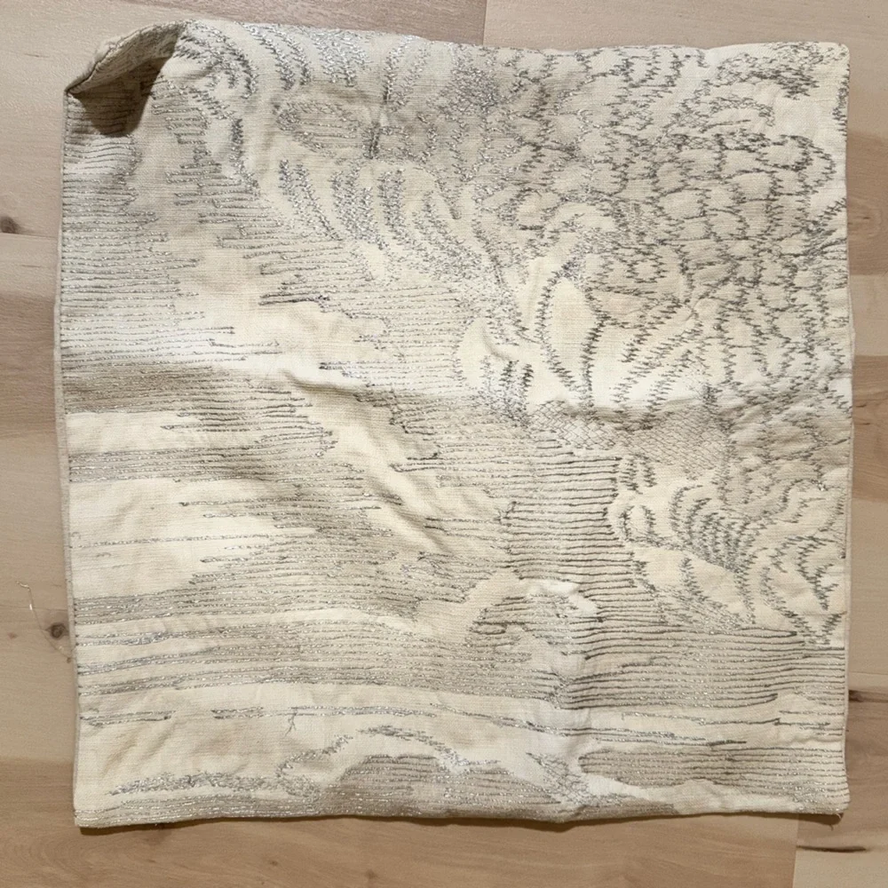west elm cotton linen cream & embroidered pillow cover 18.5”x18.5”